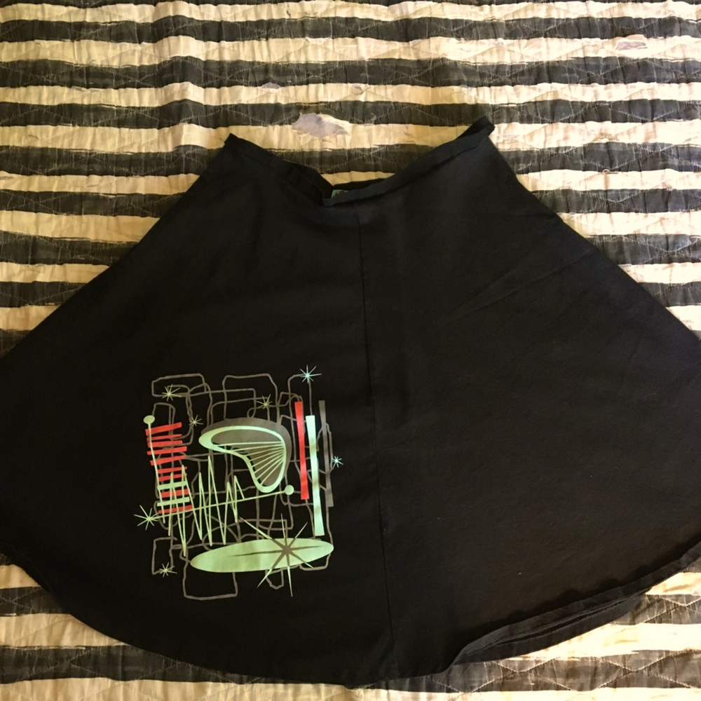 Dressed to Kill Clothing Black Mid Century Print Circle Skirt